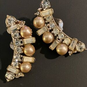 Vintage Faux Pearl and Rhinestone Clip-On Earrings